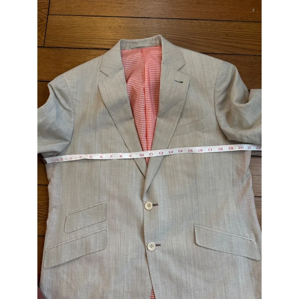 Custom Made Beige Linen Wool Sport Coat Blazer Suit Jacket 42 Short Tailored